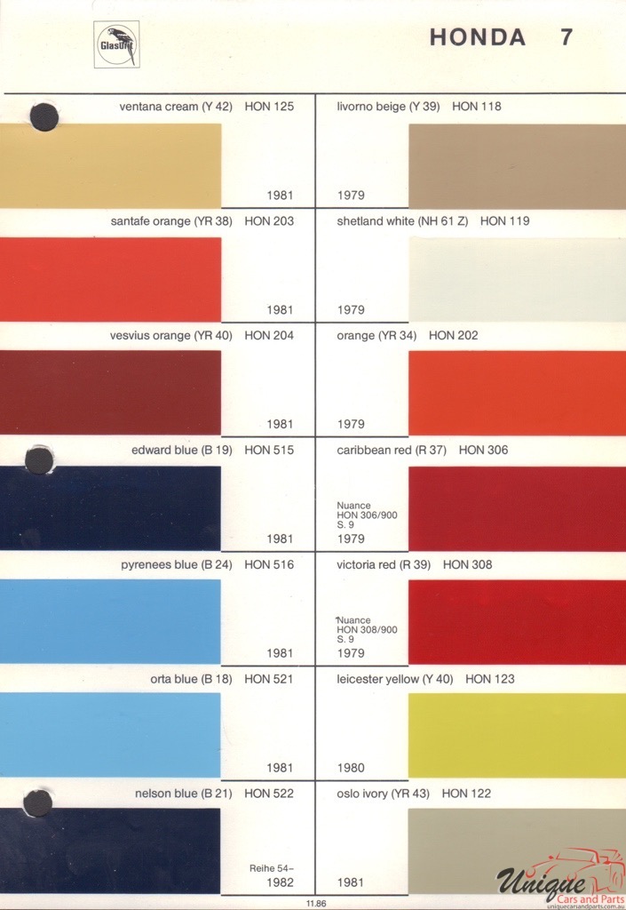 1979 Honda Paint Charts Glasurit 0